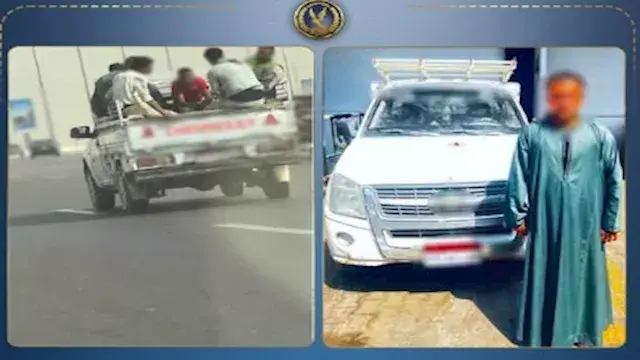 الداخلية تضبط قائد سيارة ربع نقل سمح لعمال بالجلوس أعلى صندوقها في سوهاج