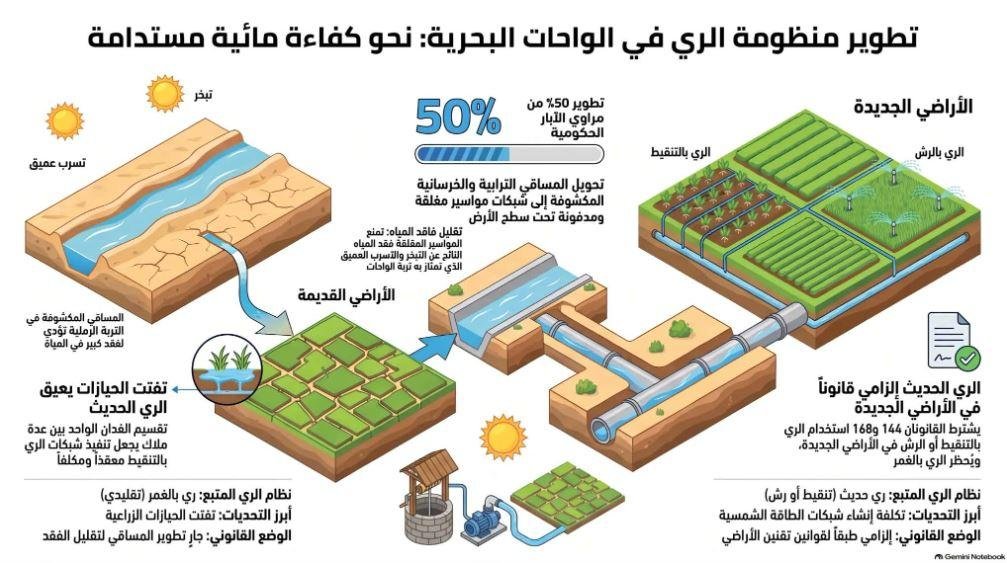الواحات البحرية تواجه فاقد مياه الري بالمواسير المدفونة